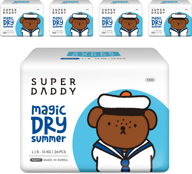 슈퍼대디 썸머 매직드라이 팬티형 기저귀 남여공용, 대형(L), 130매