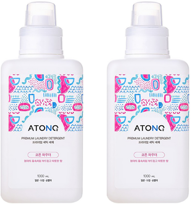 아토앤오투 프리미엄 세탁세제 코튼 파우더향, 2개, 1L