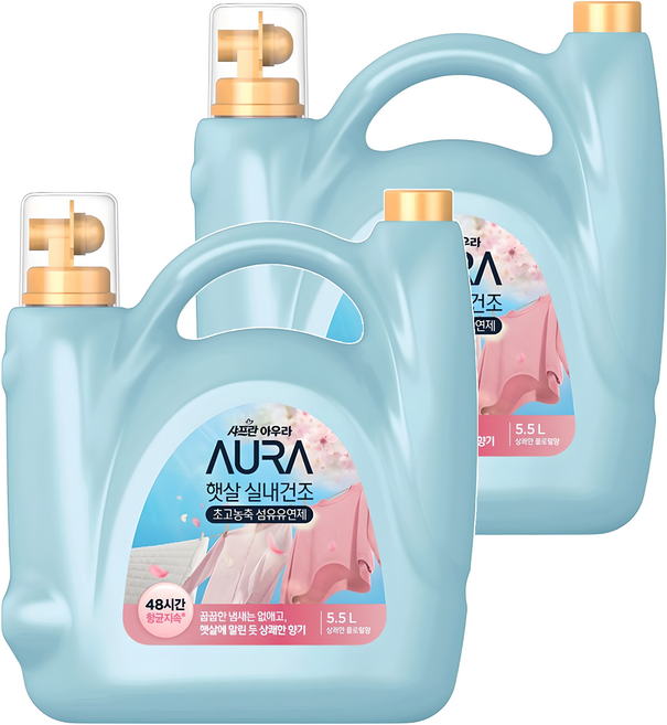아우라 햇살 실내건조 초고농축 섬유유연제 상쾌한 플로럴향 본품, 5.5L, 2개