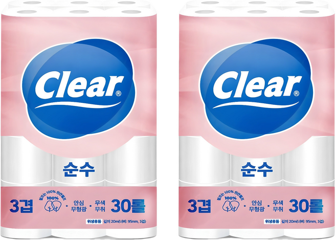 광진클리어 순수 천연펄프 3겹 롤화장지, 20m, 30개입, 2개