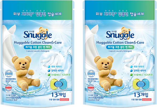 Snuggle 熊寶貝 Huggable 棉花潔淨護理經典香氛膠囊洗衣精, 2個, 13入