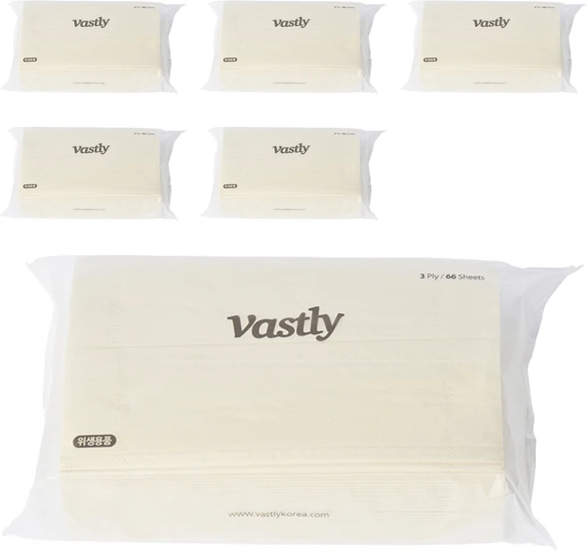 바스틀리 페이셜티슈 리필 3겹, 66개입, 6개 - 쿠팡