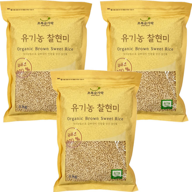 초록숟가락 유기농 찰현미, 1kg, 3개