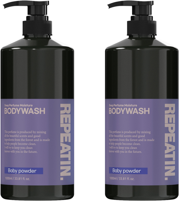 리피트인 딥퍼퓸 모이스처 판테놀 약산성 바디워시 베이비파우더향, 1L, 2개