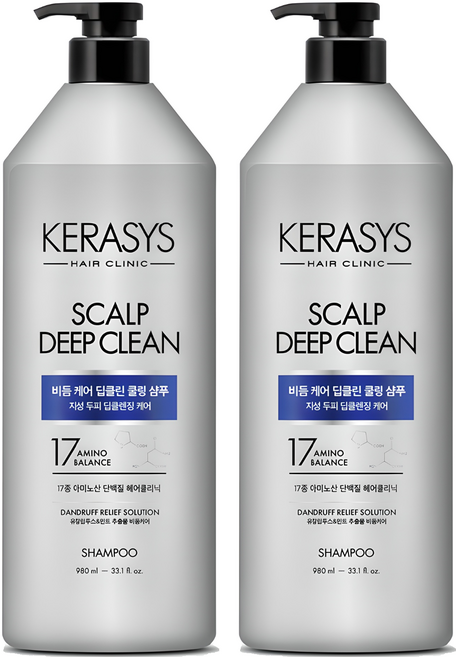케라시스 두피 비듬케어 딥클린 쿨링 단백질 샴푸, 980ml, 2개