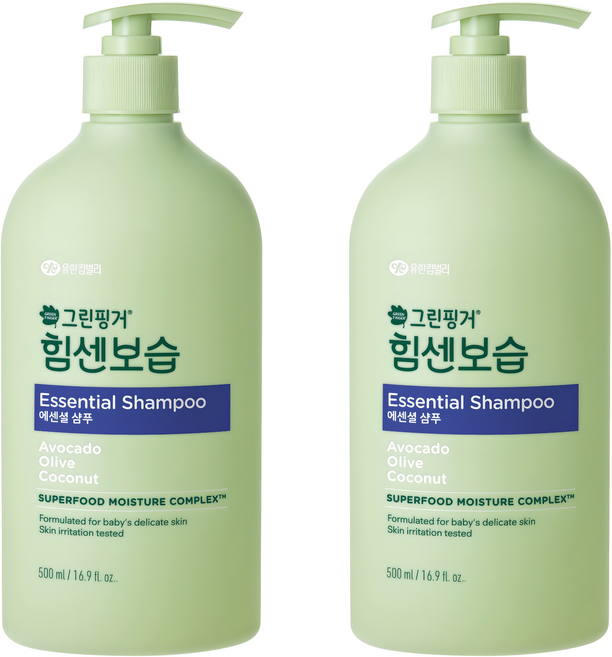 그린핑거 힘센보습 에센셜 샴푸, 500ml, 2개