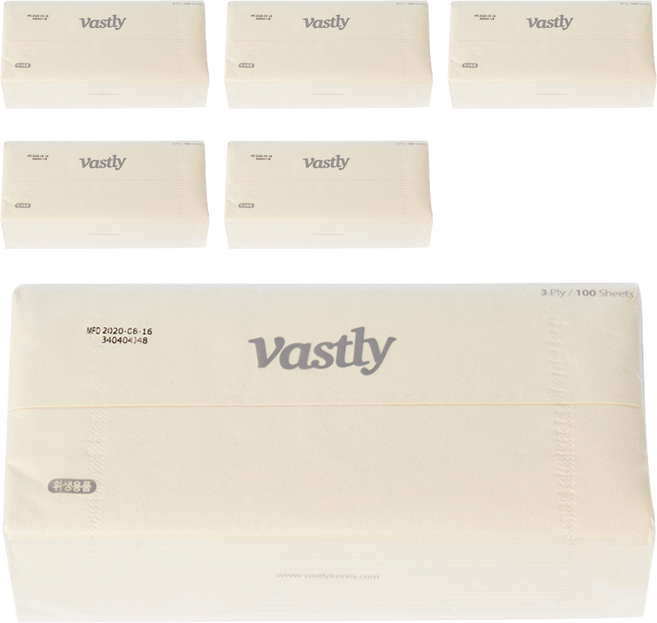 바스틀리 페이셜티슈 리필 3겹, 100매, 6개