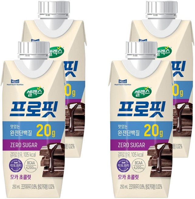 Selex 無糖牛奶蛋白飲 摩卡巧克力口味, 4瓶, 250ml