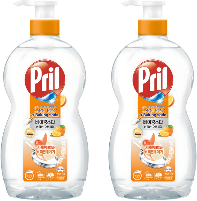 프릴 시크릿오브 베이킹소다 주방세제 상큼한 오렌지향, 700ml, 2개