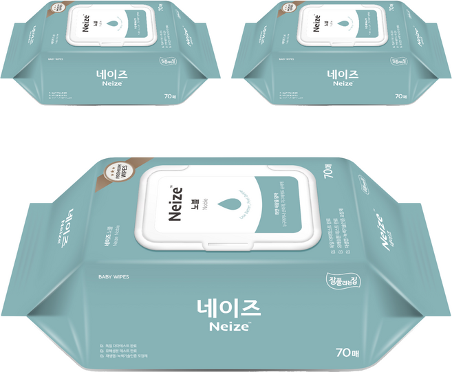네이즈 노블 물티슈 캡형, 70매, 3세트