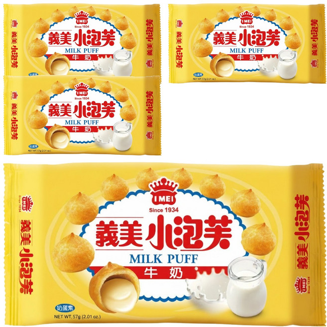 義美 小泡芙 香濃牛奶, 57g, 4包