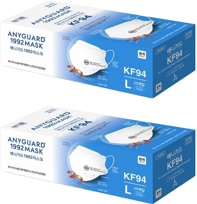 애니가드 뉴황사 방역용 마스크 대형 KF94, 25개입, 2개, 화이트