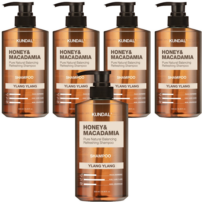쿤달 허니 앤드 마카다미아 네이처 샴푸 일랑일랑향, 500ml, 5개