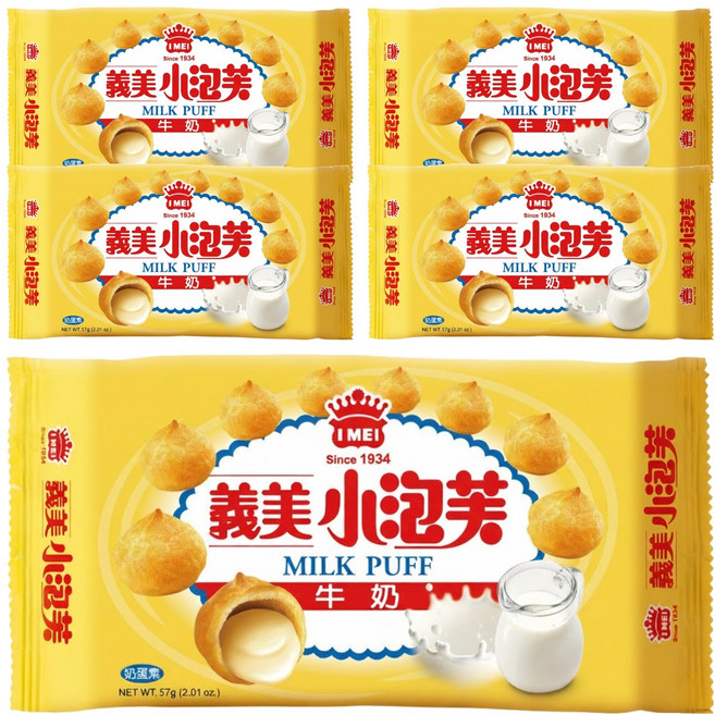義美 小泡芙 香濃牛奶, 57g, 5包