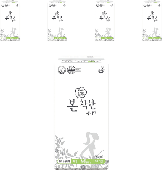 유기농본 착한 생리대 날개형, 대형, 28개입, 5개