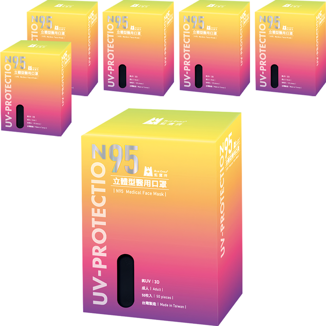 BLUE EAGLE 藍鷹牌 成人N95立體型醫用口罩, 深海藍, 50片, 6盒