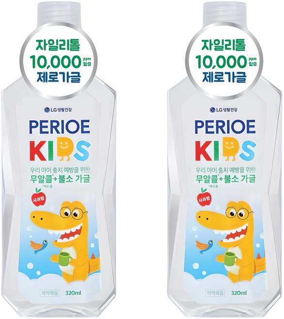 페리오 자일리톨10000 무알콜 제로 어린이 가글 사과향, 320ml, 2개