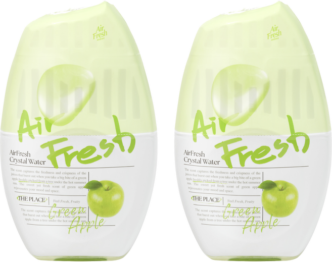 에어후레쉬 크리스탈워터 실내용 대용량 방향제 본품, 400ml, 2개, 그린애플향