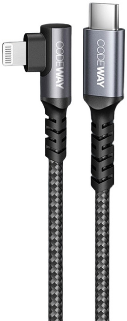 CODEWAY 90度 USB C to Lightning 快充充電線, 1m, 灰色, 1條