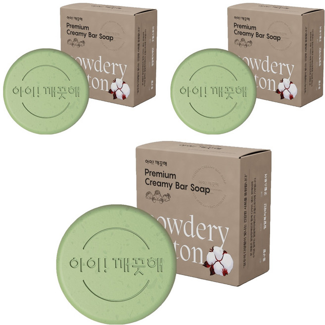아이깨끗해 프리미엄 크리미 바 솝 파우더리 코튼향, 85g, 3개