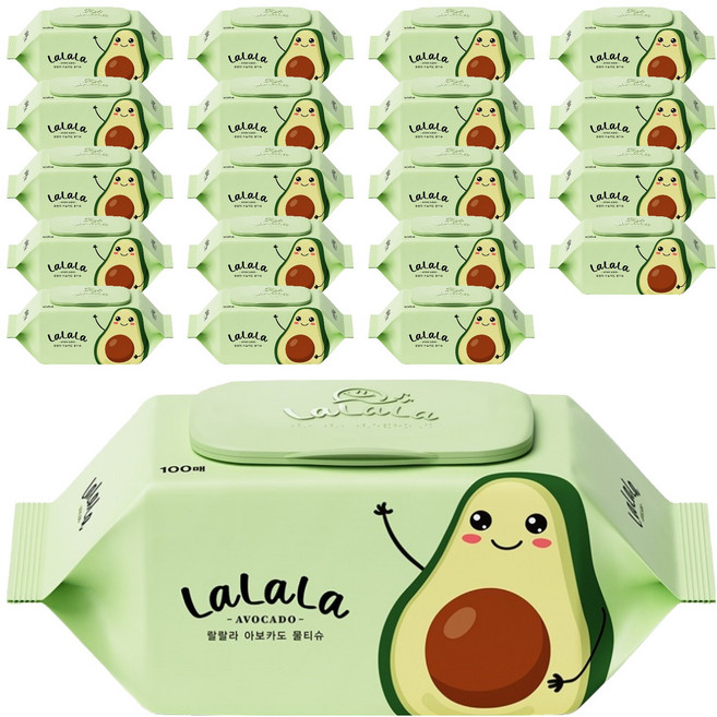 랄랄라 아보카도 물티슈 캡형, 50g, 100매, 20개