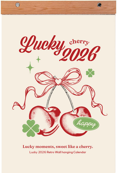 탐사 Lucky 2026 레트로 벽걸이 달력 포스터 월 캘린더 A4 + 우드바 끈 세트, 1세트