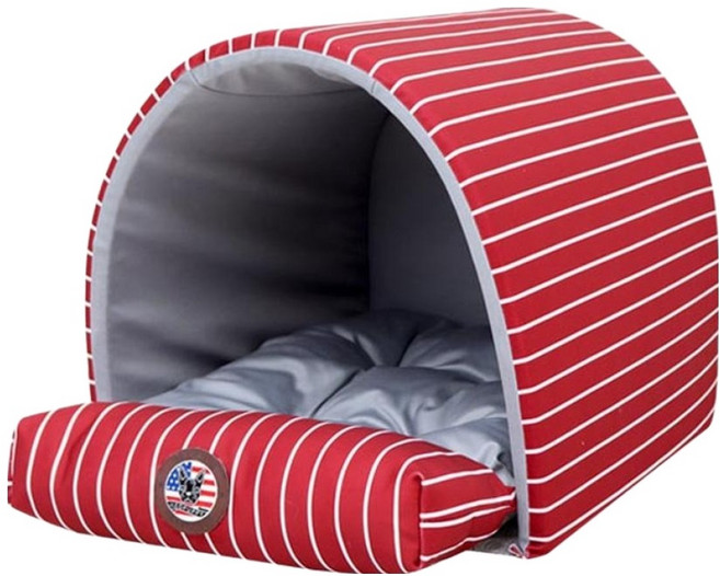REDPUPPY 優質威爾頓圓頂軟墊寵物屋, 1組, 條紋酒紅