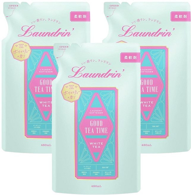 Laundrin' 朗德林 Good Tea Time柔軟精補充包 白茶香, 480ml, 3包