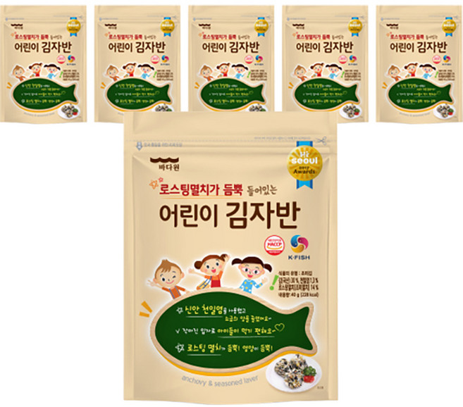 바다원 어린이 김자반, 6개, 오리지널, 40g
