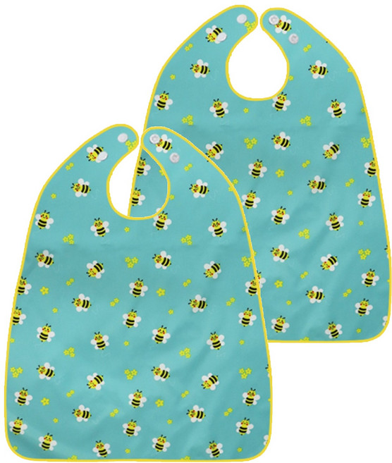 더해피 성인 방수 꿀벌 버튼형 턱받이, 민트, 2개