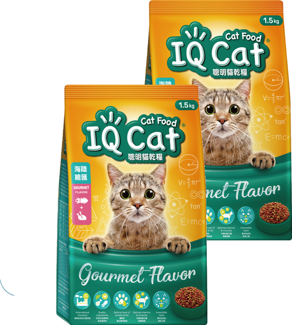 IQ Cat 聰明貓 成貓用 乾糧, 1.5kg, 2袋, 海陸總匯口味