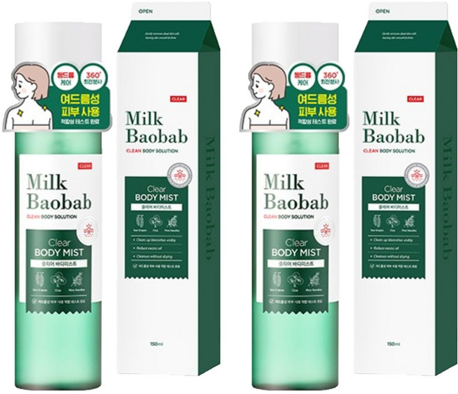 밀크바오밥 클리어 바디미스트, 2개, 150ml