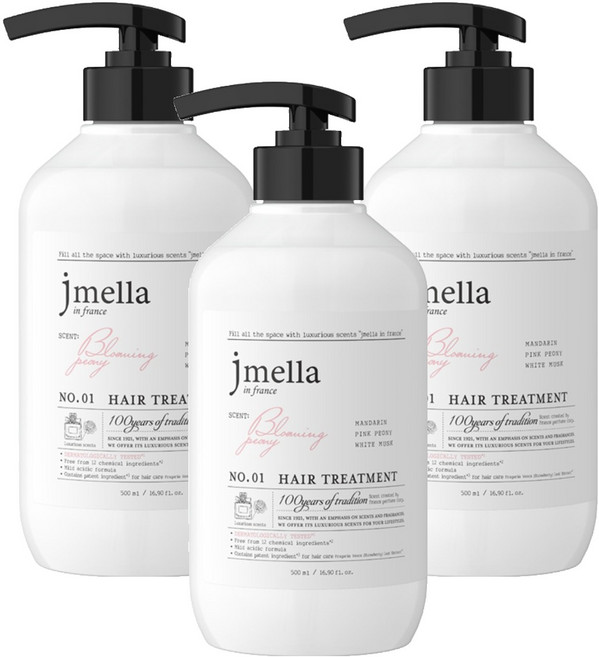 제이멜라 인 프랑스 블루밍 피오니 헤어 트리트먼트 러블리 플로럴향, 3개, 500ml