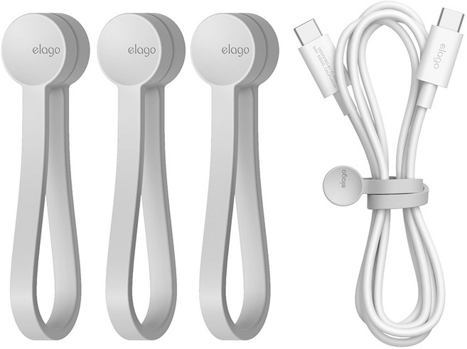 엘라고 마그네틱 케이블 타이, 라이트그레이, 3개