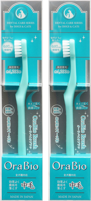 OraBio 犬用中毛牙刷 JP-RN-412, 藍色, 2支