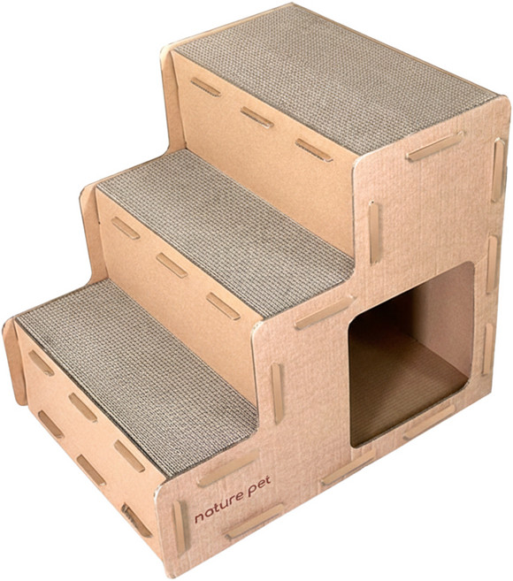 nature pet 貓咪階梯式貓抓板貓屋, 1個, 牛皮色