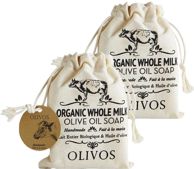 OLIVOS 奧莉芙的橄欖手工皂 全脂牛奶橄欖手工皂 附隨身束口袋 淨白, 150g, 2個