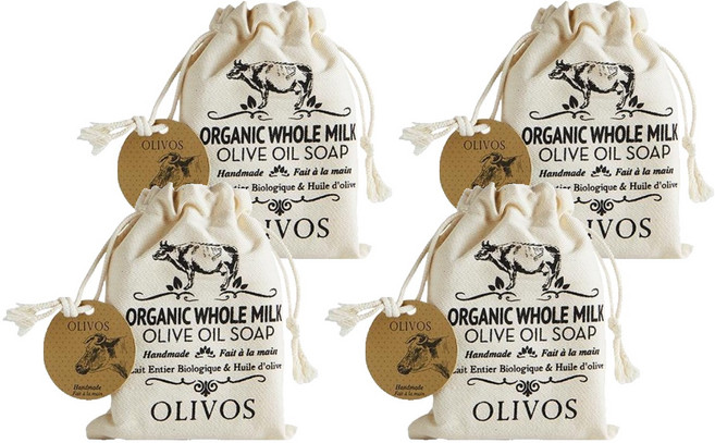 OLIVOS 奧莉芙的橄欖手工皂 全脂牛奶橄欖手工皂 附隨身束口袋 淨白, 150g, 4個