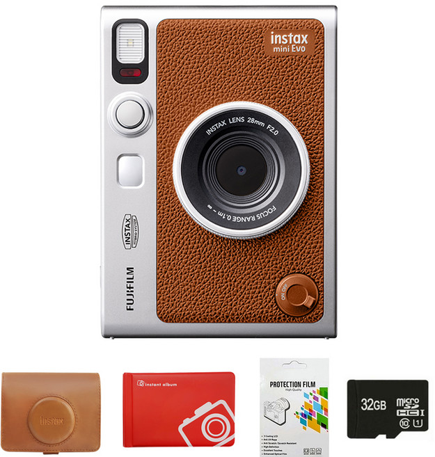 인스탁스 미니 에보 즉석카메라 브라운 + 가로형전용케이스 브라운 + 오리진미니앨범 랜덤발송 + 32GB메모리카드 + 보호필름 세트 FI038, 1세트