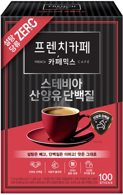 프렌치카페 스테비아 산양유 단백질 커피믹스, 11.1g, 100개입, 1개 - 쿠팡