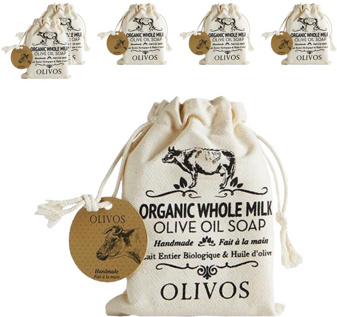 OLIVOS 奧莉芙的橄欖手工皂 全脂牛奶橄欖手工皂 附隨身束口袋 淨白, 150g, 6個