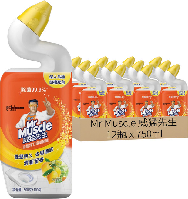 Mr Muscle 威猛先生 深層淨力潔廁凝膠 清新檸檬, 750ml, 12瓶