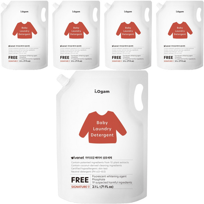 아이오감 베이비 섬유세제 리필, 2.1L, 5개