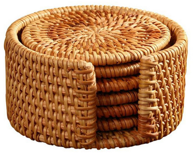 스토리빙 라탄 컵받침대 6p + 홀더 세트, 1세트