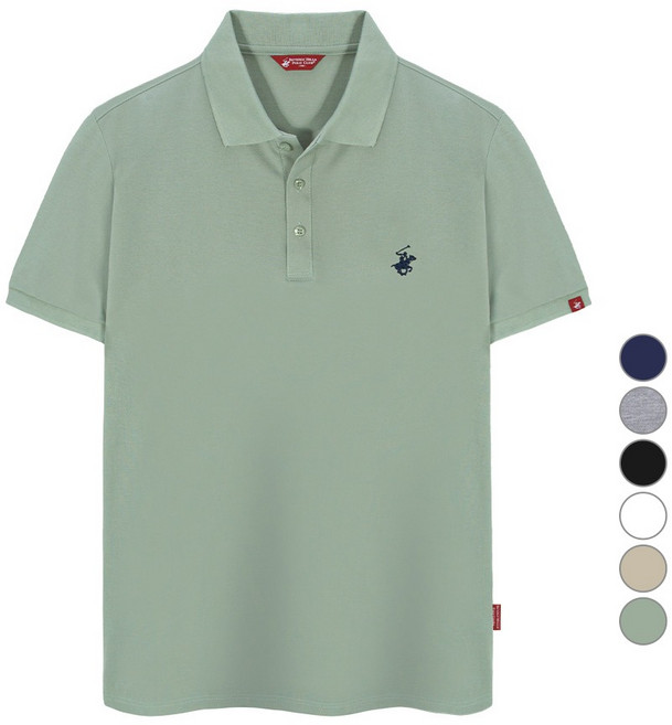 BEVERLY HILLS POLO CLUB 比佛利保羅 男女通用標準刺繡Logo PK短袖翻領T恤 CPX0T01, 卡其色