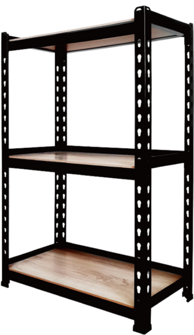 KI WISH 居家生活 角鋼置物架 免螺絲 單層平均荷重60公斤 高度可調整 雙面木紋可替換, 黑色, 3層