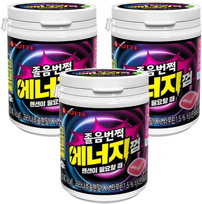 LOTTE 樂天 提神能量口香糖, 87g, 3罐