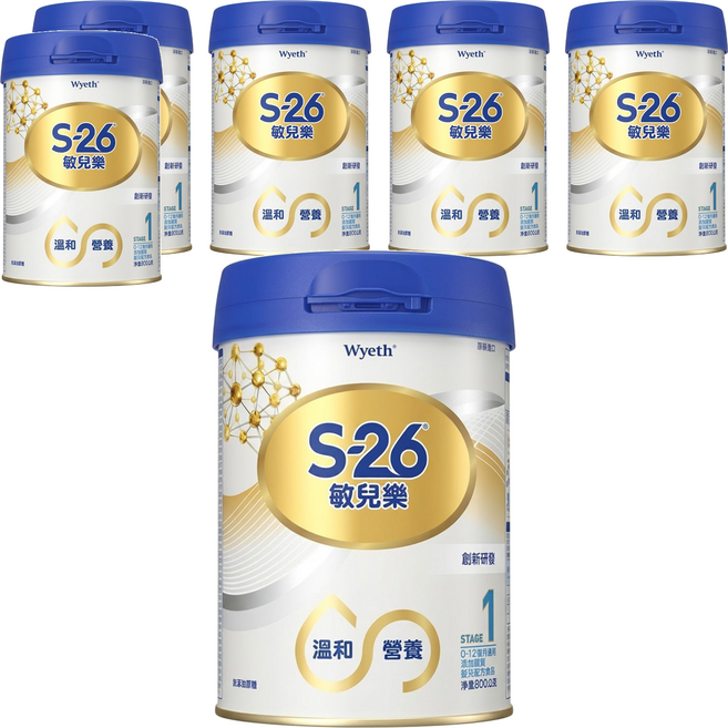 Wyeth 惠氏 S-26 敏兒樂嬰兒配方 新升級 1號, 800g, 6罐