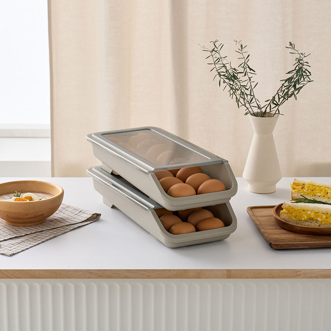 이지앤프리 국산 이지 에그슬라이딩 계란트레이, 우드그레이, 2개