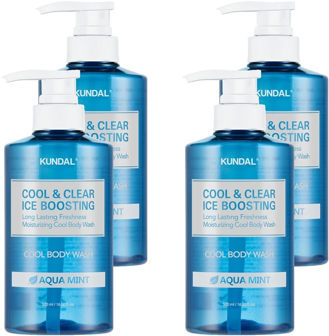 쿤달 쿨 앤 클리어 아이스 부스팅 쿨 바디워시 아쿠아민트향, 500ml, 4개 - 쿠팡